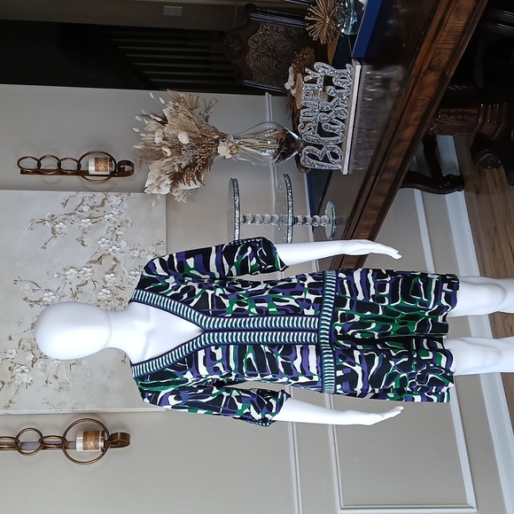 Women's Vibrant Geometric Print V-Neck Dress By BCBGMAXAZRIA. Size S - Picture 9 of 17